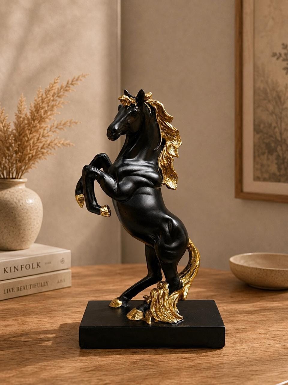 Rearing Horse Decorative Sculpture - Black Gold