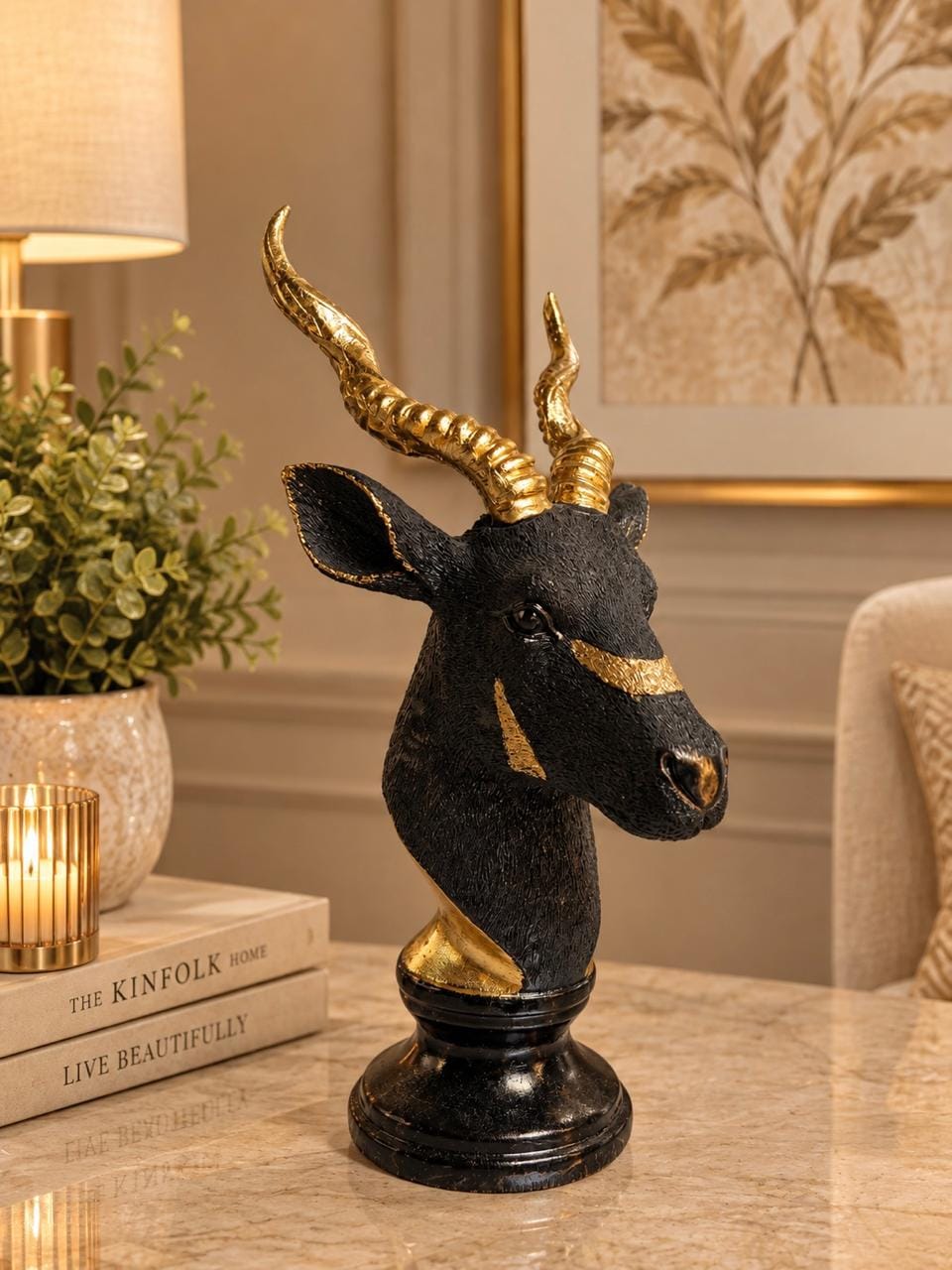 Black Gold Antelope Decorative Sculpture