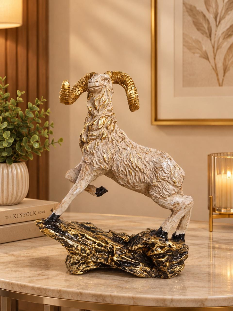 White & Gold Ram Decorative Sculpture