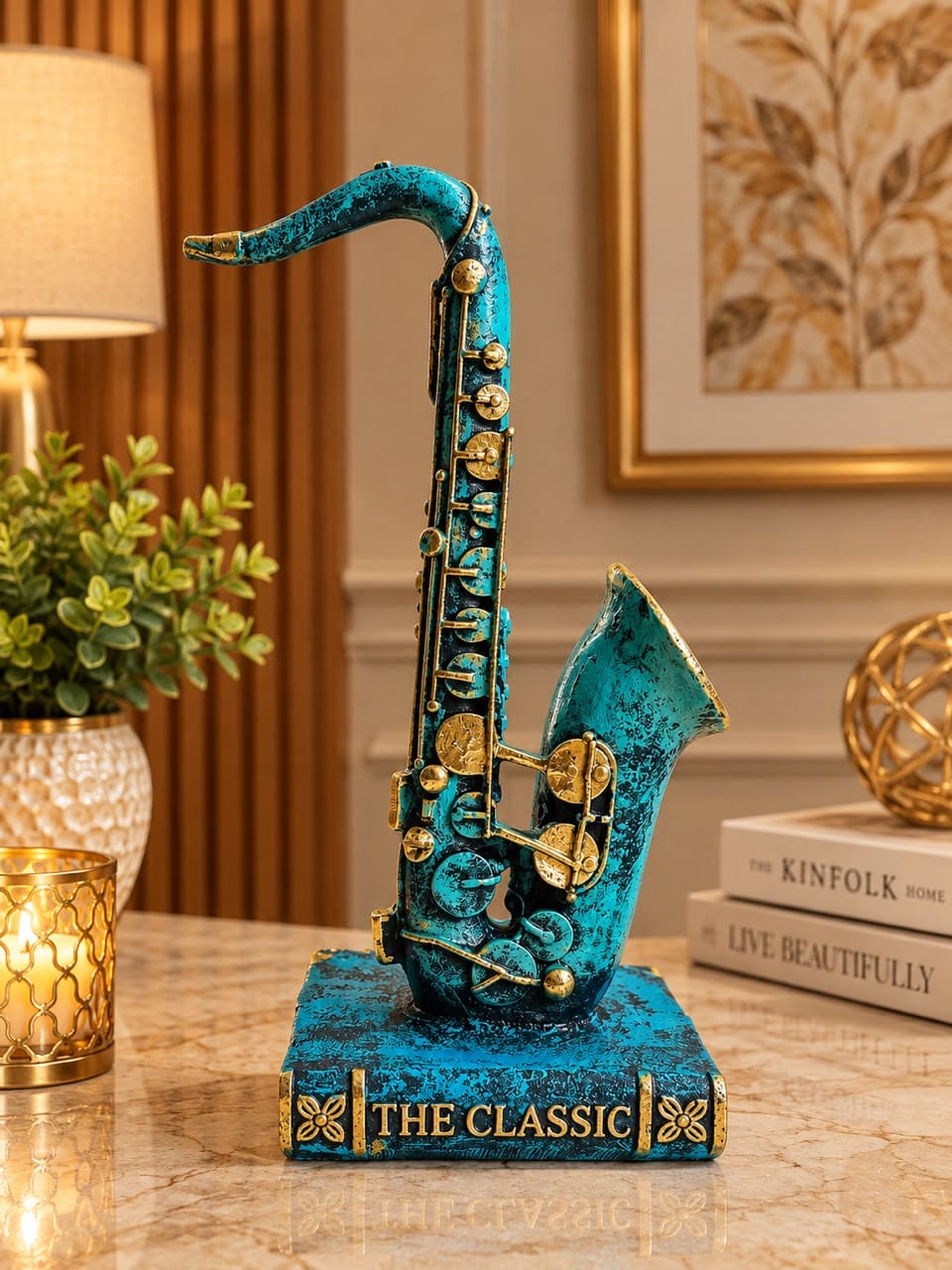 Classic Saxophone Decorative Sculpture - Teal Gold
