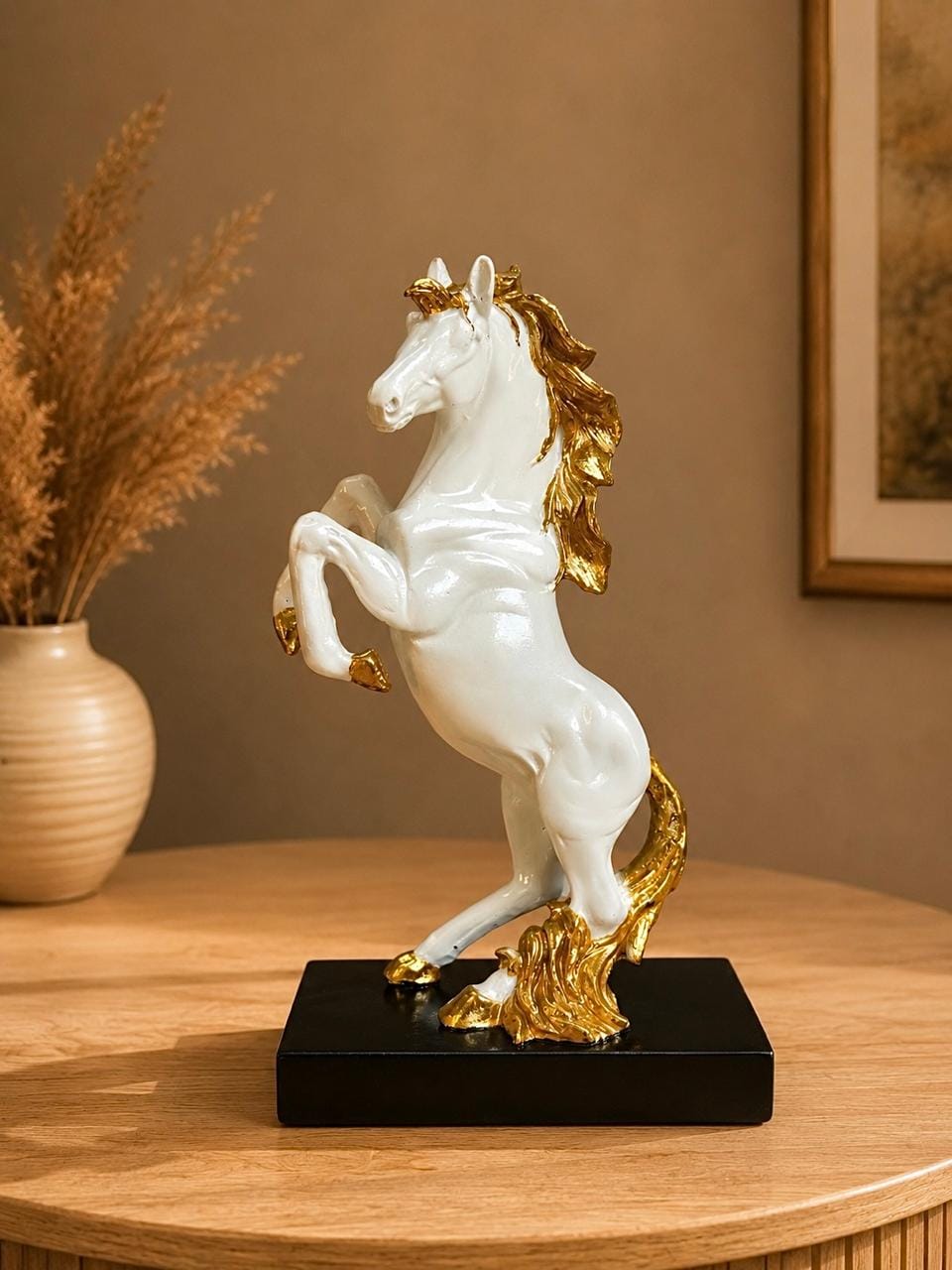 Rearing Horse Decorative Sculpture - White Gold