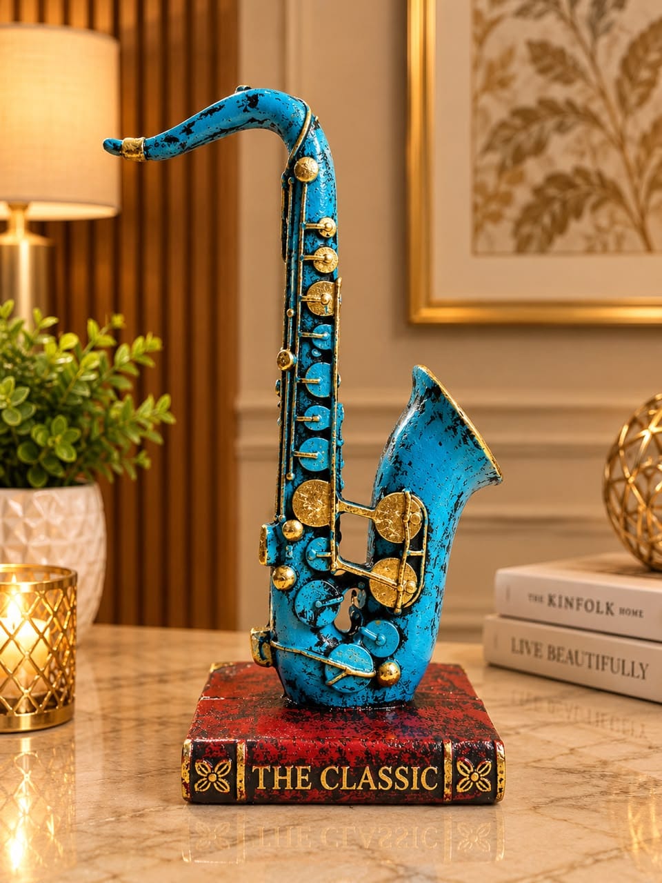 Classic Saxophone Decorative Sculpture - Blue Gold