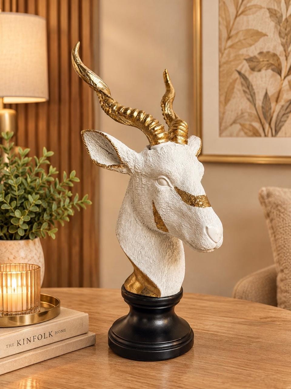 White & Gold Antelope Decorative Sculpture