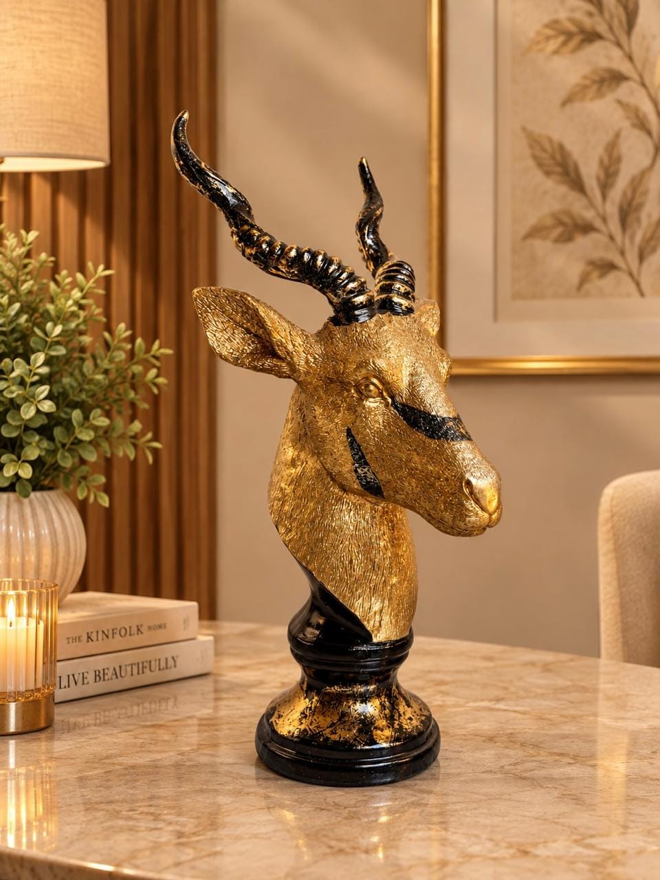 Full Gold & Black Antelope Decorative Sculpture