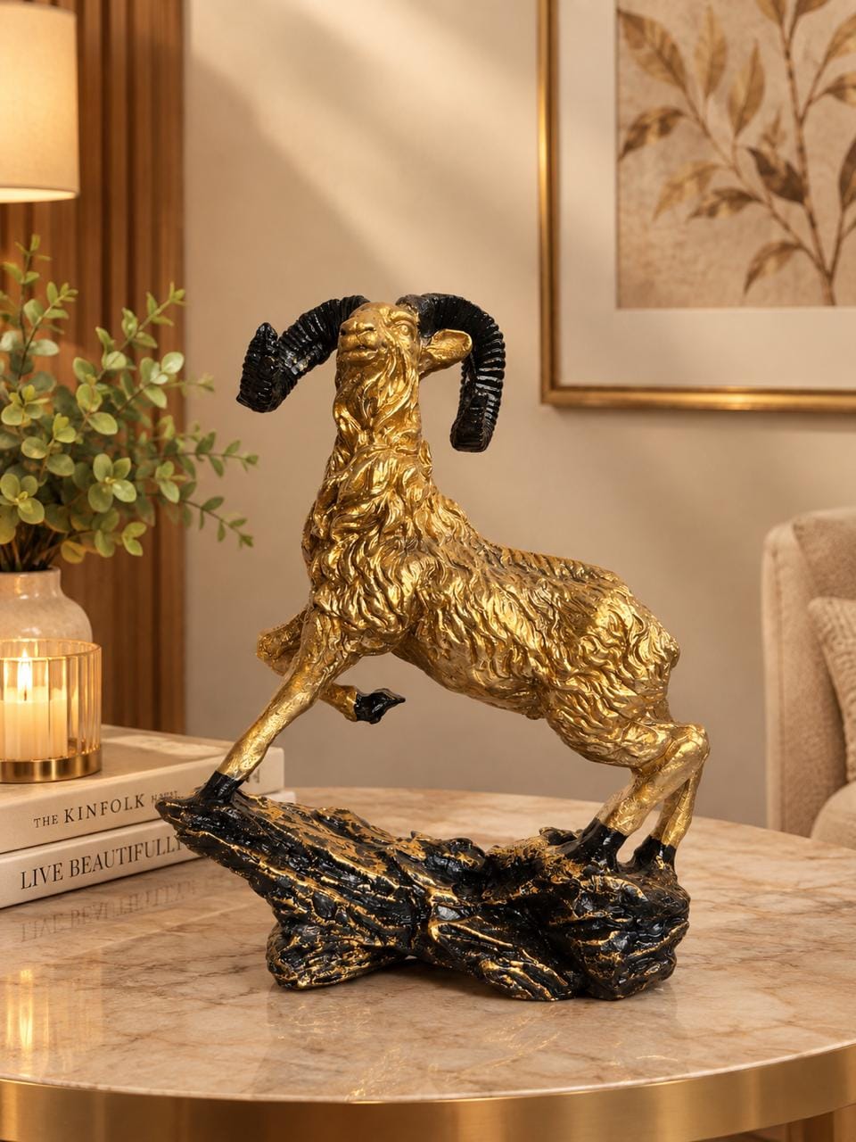 Full Gold & Black Ram Decorative Sculpture
