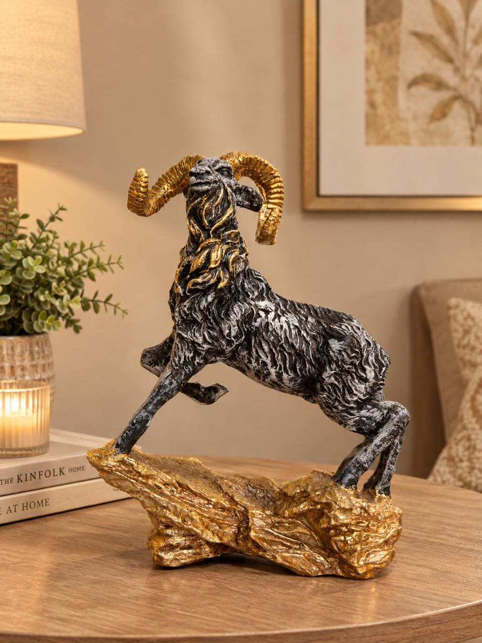Dark Grey & Gold Ram Decorative Sculpture