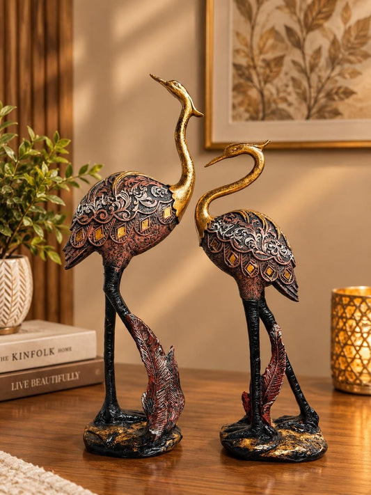 Crane Couple Decorative Sculpture - Bronze Gold
