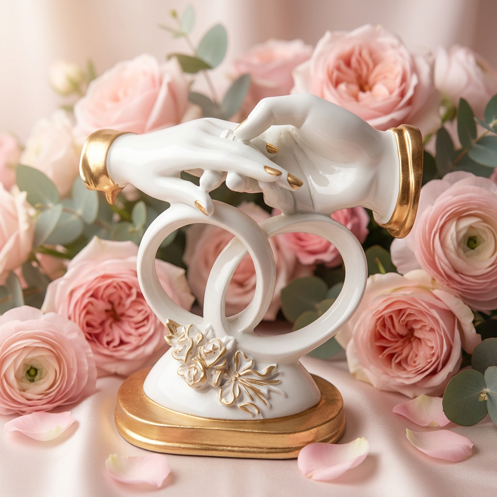 White Gold Wedding Hands Pink Background