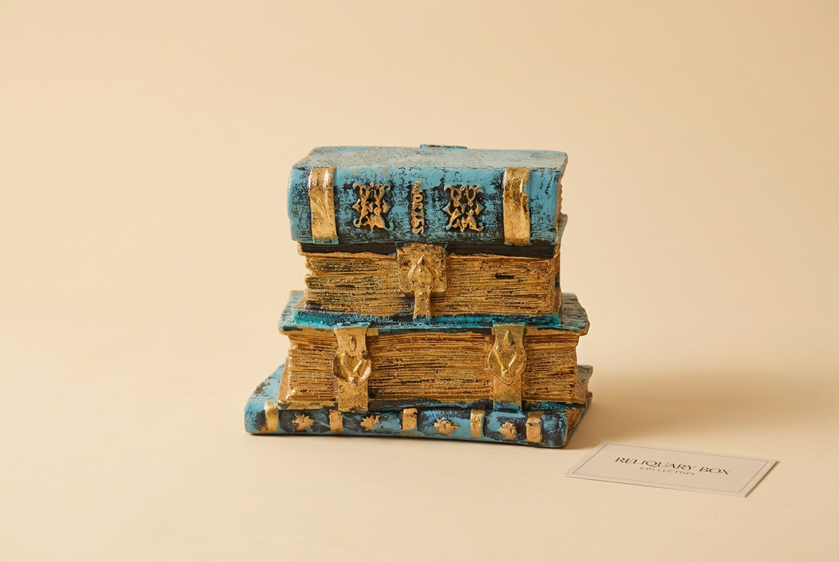 Teal Gold Book Stack Organizer Beige Background